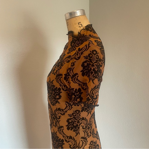 SHEIN- SZ M Mock Neck Split Hem Damask Flocked Mesh Dress - Picture 6 of 6
